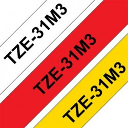 Brother oryginalny taśma do drukarek etykiet, Brother, TZE-31M3, czarny druk/czerwony, biały, żółty podkład, laminowane, 8