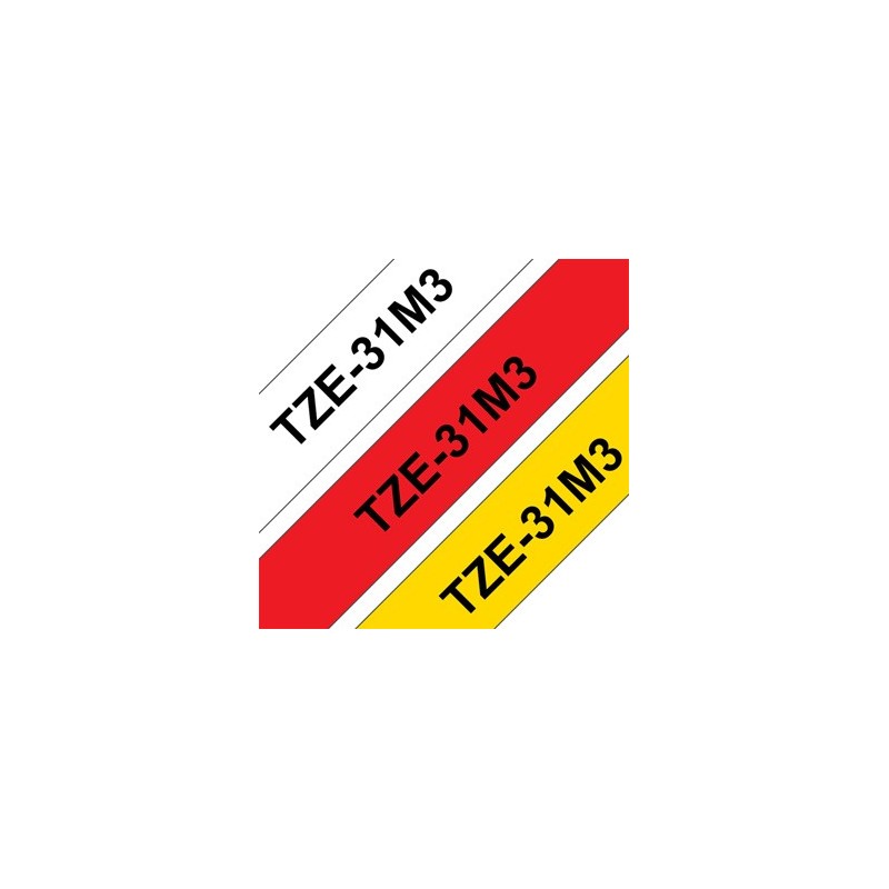 Brother oryginalny taśma do drukarek etykiet, Brother, TZE-31M3, czarny druk/czerwony, biały, żółty podkład, laminowane, 8