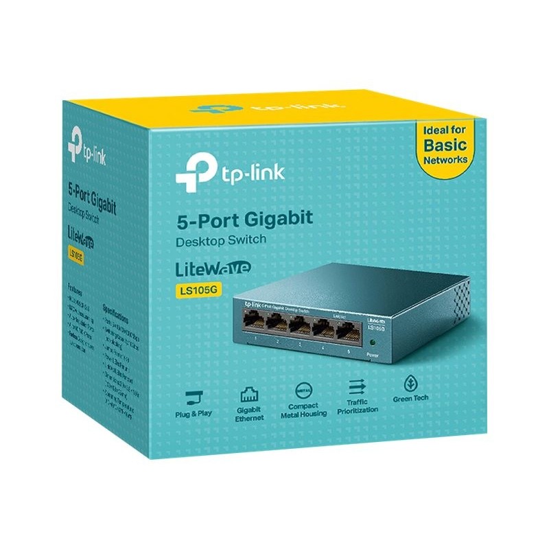 TPLINK LS105G TP-Link LS105G LiteWave 5-Port Gigabit Desktop Switch, 5 Gigabit RJ45 Ports