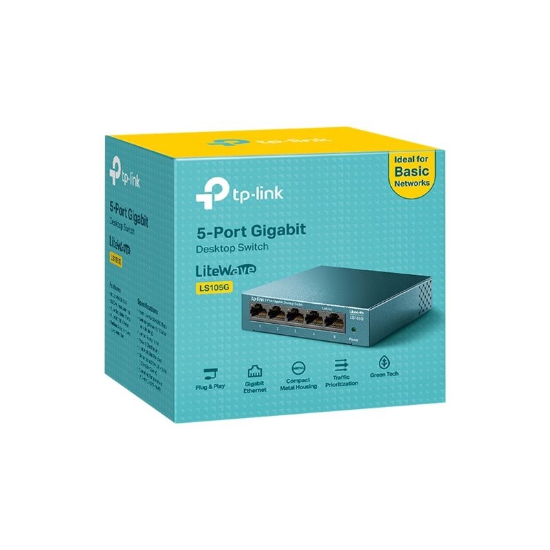 TPLINK LS105G TP-Link LS105G LiteWave 5-Port Gigabit Desktop Switch, 5 Gigabit RJ45 Ports