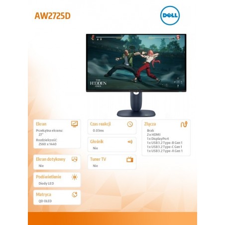 Monitor AW2725D 27 cali NVIDIA G-SYNC Ultimate & AMD FreeSync Premium Pro 360Hz QHD (2560x1440)/16:9/DP/HDMI/USB 3.2/3Y AES&PPE Monitor AW2725D 27 cali NVIDIA G-SYNC Ultimate & AMD FreeSync Premium Pro 360Hz QHD (2560x1440)/16:9/DP/HDMI/USB 3.2/3Y AES&PPE