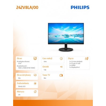 Monitor 242V8LA 23.8 cali VA HDMI DP Głośniki Monitor 242V8LA 23.8 cali VA HDMI DP Głośniki
