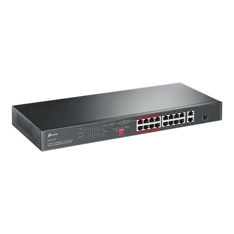 TP-LINK TL-SL1218P 16x 10/100 PoE+ 2x Gigabit Non-PoE Ports 1x Combo Gigabit SFP Slot 150W PoE budget (P)