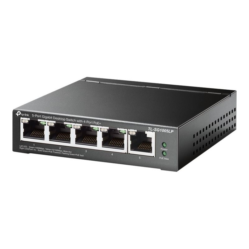 TP-LINK TL-SG1005LP 5-Port Gigabit Desktop Steel Case Switch with 4-Port PoE+ 40W PoE budget (P)