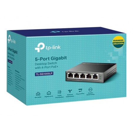 TP-LINK TL-SG1005LP 5-Port Gigabit Desktop Steel Case Switch with 4-Port PoE+ 40W PoE budget (P) TP-LINK TL-SG1005LP 5-Port Gigabit Desktop Steel Case Switch with 4-Port PoE+ 40W PoE budget (P)