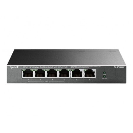 TP-LINK TL-SF1006P 6-Port 10/100Mbps Steel Desktop Switch with 4-Port PoE+ 67W PoE budget (P) TP-LINK TL-SF1006P 6-Port 10/100Mbps Steel Desktop Switch with 4-Port PoE+ 67W PoE budget (P)