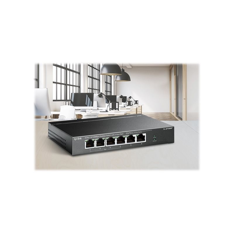 TP-LINK TL-SF1006P 6-Port 10/100Mbps Steel Desktop Switch with 4-Port PoE+ 67W PoE budget (P)