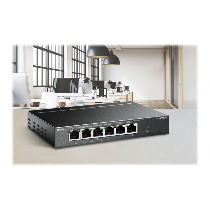 TP-LINK TL-SF1006P 6-Port 10/100Mbps Steel Desktop Switch with 4-Port PoE+ 67W PoE budget (P)