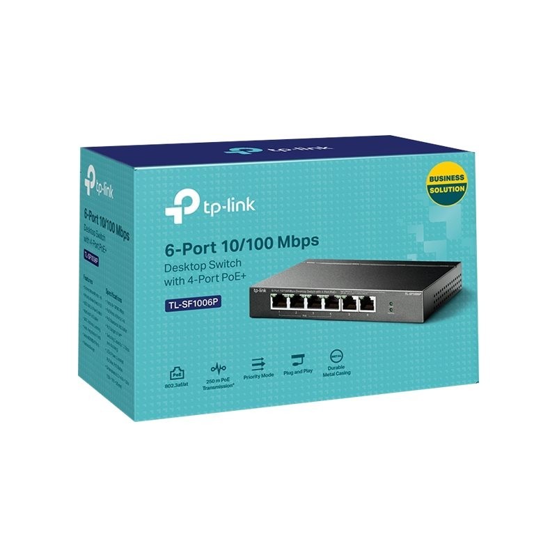 TP-LINK TL-SF1006P 6-Port 10/100Mbps Steel Desktop Switch with 4-Port PoE+ 67W PoE budget (P)