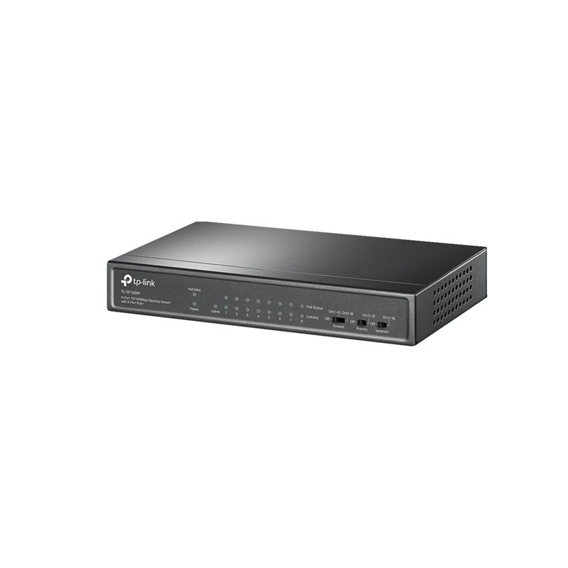 TP-LINK TL-SF1009P PoE+ Switch 8x 10/100Mbps PoE+ + 1x RJ45 10/100 Non-PoE 65W 802.3at/af Desktop Steel Case (P)
