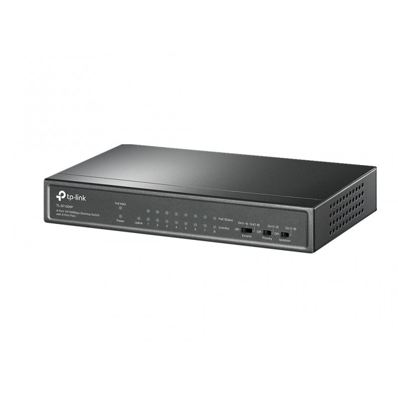 TP-LINK TL-SF1009P PoE+ Switch 8x 10/100Mbps PoE+ + 1x RJ45 10/100 Non-PoE 65W 802.3at/af Desktop Steel Case (P)