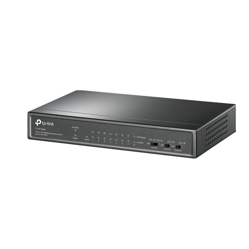 TP-LINK TL-SF1009P PoE+ Switch 8x 10/100Mbps PoE+ + 1x RJ45 10/100 Non-PoE 65W 802.3at/af Desktop Steel Case (P)