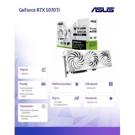 Karta graficzna GeForce RTX 5070Ti TUF GAMING OC WHITE BTF GDDR7 256bit Karta graficzna GeForce RTX 5070Ti TUF GAMING OC WHITE BTF GDDR7 256bit