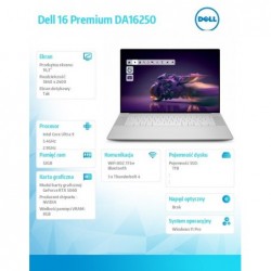 Laptop Dell 16 Premium DA16250 Win11Pro|U9-285H|32GB|1TB SSD|NVIDIA GeForce RTX 5060, 8GB GDDR7 |WLAN + BT|16.3 OLED Touch|Backl Laptop Dell 16 Premium DA16250 Win11Pro|U9-285H|32GB|1TB SSD|NVIDIA GeForce RTX 5060, 8GB GDDR7 |WLAN + BT|16.3 OLED Touch|Backl