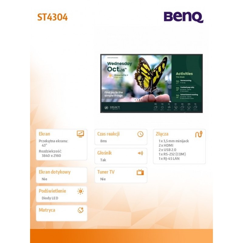 Monitor wielkoformatowy 43 cale ST4304 4K/1200:1/ANDROID Monitor wielkoformatowy 43 cale ST4304 4K/1200:1/ANDROID