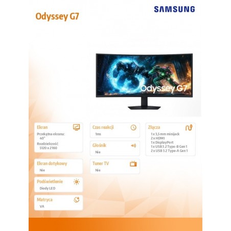 Monitor Odyssey G7 40 cali LS40FG750EUXEN Monitor Odyssey G7 40 cali LS40FG750EUXEN