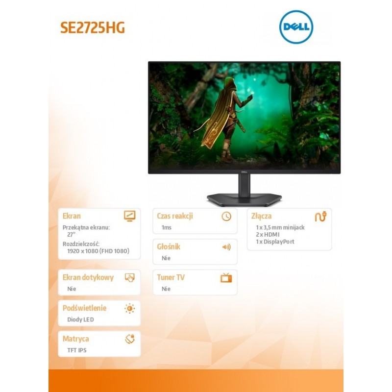 Monitor SE2725HG 27 cali AMD FreeSync Premium 200Hz Full HD (1920x1080)/16:9/2xHDMI/DP/3Y AES&PPE Monitor SE2725HG 27 cali AMD FreeSync Premium 200Hz Full HD (1920x1080)/16:9/2xHDMI/DP/3Y AES&PPE