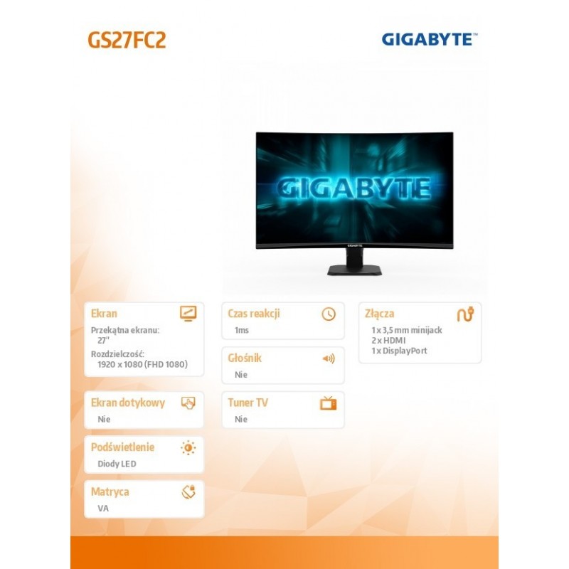 Monitor 27 cali GS27FC2 GAMING FHD 240Hz DP HDMI CURVED Monitor 27 cali GS27FC2 GAMING FHD 240Hz DP HDMI CURVED