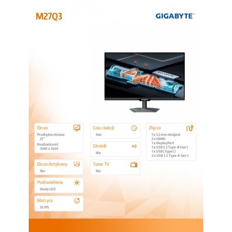 Monitor 27 cali M27Q3 GAMING QHD IPS 300Hz DP HDMI Monitor 27 cali M27Q3 GAMING QHD IPS 300Hz DP HDMI