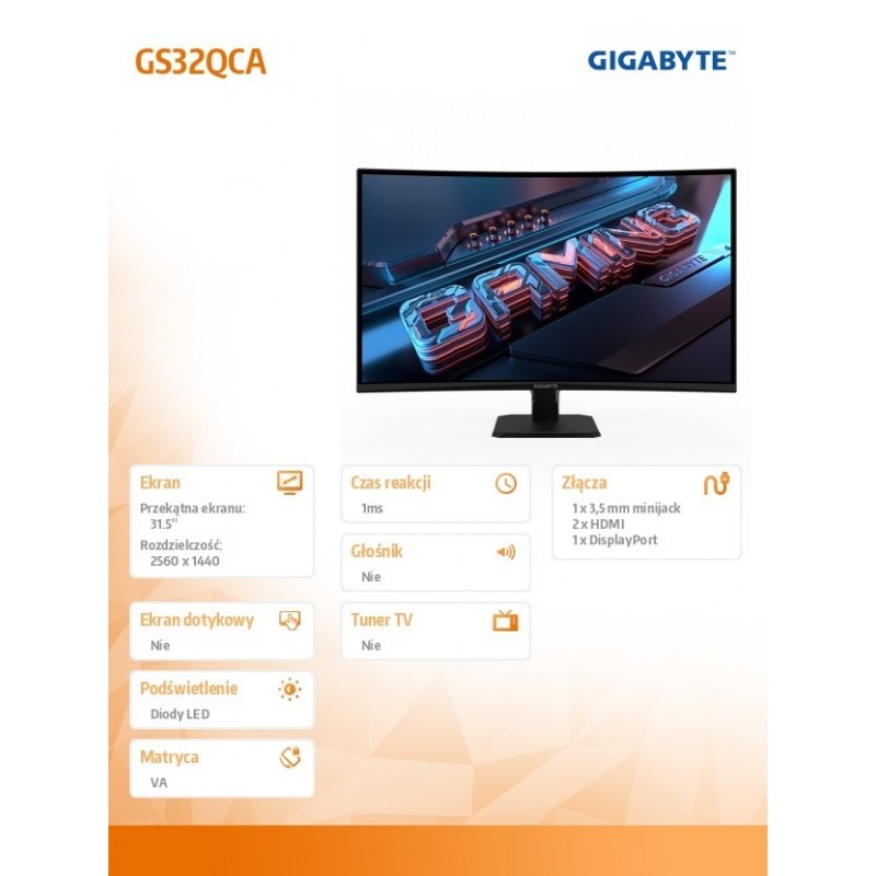 Monitor 31.5 cala GS32QCA GAMING VA QHD 180Hz DP HDMI Monitor 31.5 cala GS32QCA GAMING VA QHD 180Hz DP HDMI