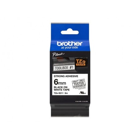 BROTHER TZeS211 Taśma Brother 6mm BLACK ON WHITE ADHESIVE TAPE BROTHER TZeS211 Taśma Brother 6mm BLACK ON WHITE ADHESIVE TAPE