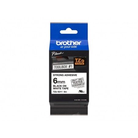 BROTHER TZeS211 Taśma Brother 6mm BLACK ON WHITE ADHESIVE TAPE BROTHER TZeS211 Taśma Brother 6mm BLACK ON WHITE ADHESIVE TAPE