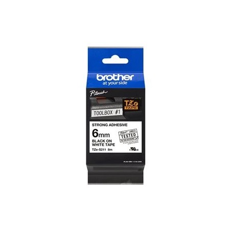BROTHER TZeS211 Taśma Brother 6mm BLACK ON WHITE ADHESIVE TAPE BROTHER TZeS211 Taśma Brother 6mm BLACK ON WHITE ADHESIVE TAPE