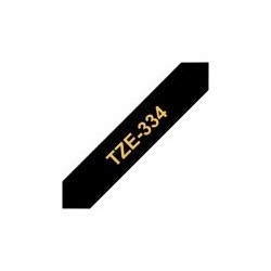 BROTHER TZE334 Taśma Brother 12mm Gold on Black BROTHER TZE334 Taśma Brother 12mm Gold on Black