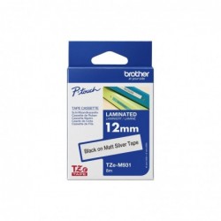 BROTHER TZEM931 Taśma Brother 12mm BLACK ON SILVER (MAT) TAPE / METALIC