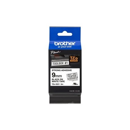 BROTHER TZES221 Tape Brother 9mm BLACK ON WHITE ADHESIVE TAPE BROTHER TZES221 Tape Brother 9mm BLACK ON WHITE ADHESIVE TAPE