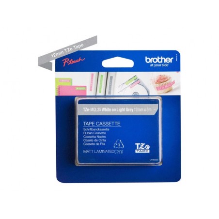 BROTHER TZEMQL35 Taśma Brother 12mm White / Light Grey matt (5M length) BROTHER TZEMQL35 Taśma Brother 12mm White / Light Grey matt (5M length)