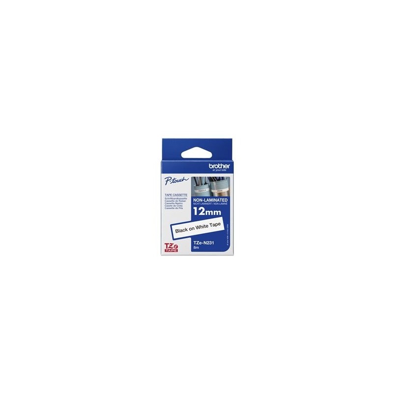 BROTHER TZEN231 Taśma Brother 12mm BLACK ON WHITE ADHESIVE TAPE NON LAMINATED