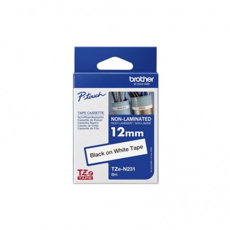 BROTHER TZEN231 Taśma Brother 12mm BLACK ON WHITE ADHESIVE TAPE NON LAMINATED BROTHER TZEN231 Taśma Brother 12mm BLACK ON WHITE ADHESIVE TAPE NON LAMINATED