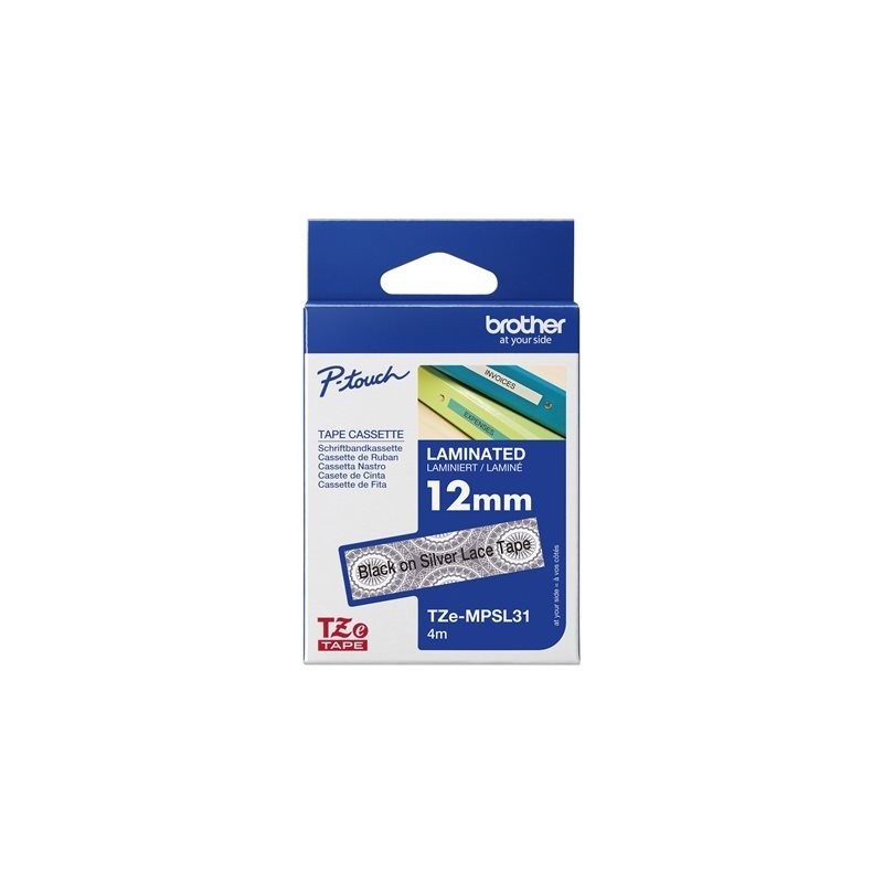 BROTHER TZEMPSL31 Taśma Brother 12mm Silver lace pattern tape