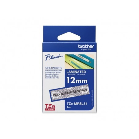 BROTHER TZEMPSL31 Taśma Brother 12mm Silver lace pattern tape BROTHER TZEMPSL31 Taśma Brother 12mm Silver lace pattern tape