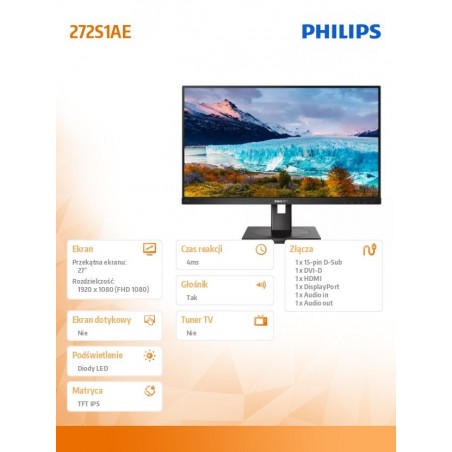 Monitor 272S1AE 27 cali IPS DVI HDMI DP Pivot Monitor 272S1AE 27 cali IPS DVI HDMI DP Pivot