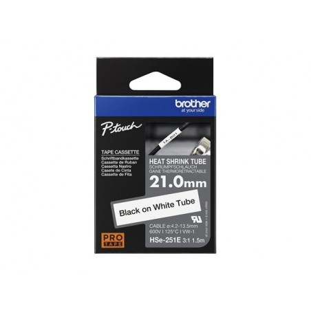 BROTHER HSE251E Black on white heat shrink tape 21mm BROTHER HSE251E Black on white heat shrink tape 21mm