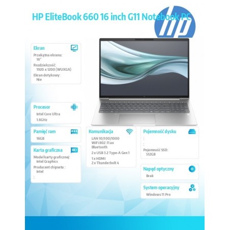 Notebook EliteBook 660 G11 U5-135U 512GB/16GB/W11P/16.0 A37VZET Notebook EliteBook 660 G11 U5-135U 512GB/16GB/W11P/16.0 A37VZET